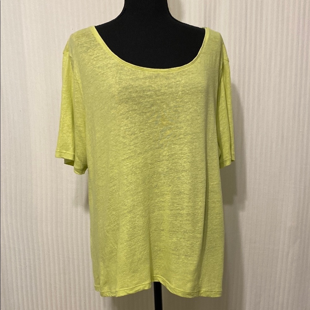 Chico’s Shimmer Linen Tee | Lime Green | Short Sleeve Relaxed Top Size 3 (XL/16)